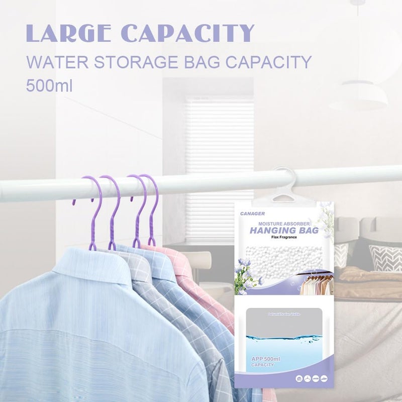 CANAGER Hanging Moisture Absorber, Flax Fragrance Moistureproof Desiccant Hanging Bag，Dehumidifier Bag (8 packs) Hanging Closet Dehumidifier Bags, Moisture Absorb 12.5 oz - Image 3